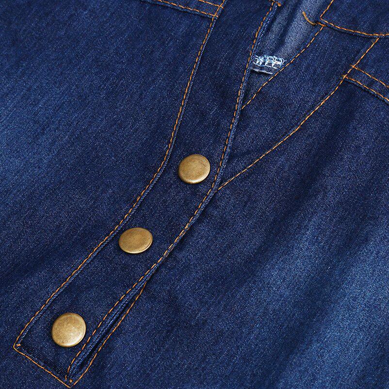 Frauen Casual Slim V-ausschnitt Büro Hemd Jeans Plus Größe Denim Kleid Vestidos Robe