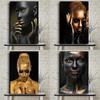 African Art Black and Gold Woman Oil Painting On Canvas Picture for Living Room Contemplator Posters and Prints Scandinavian