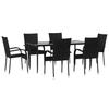 VidaXL 7-Piece Garden Dining Set Black Wicker, Outdoor Dining Set, Table and Chair of 3156669