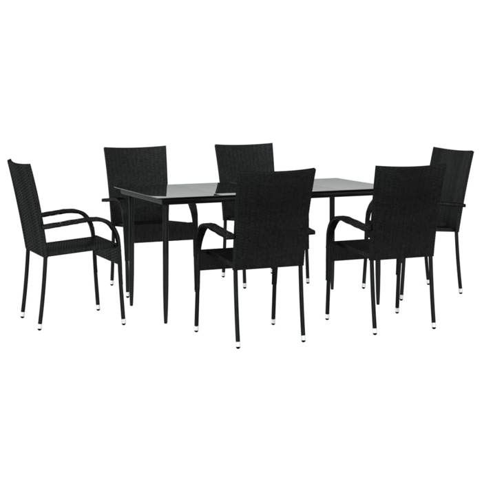 VidaXL 7-Piece Garden Dining Set Black Wicker, Outdoor Dining Set, Table and Chair of 3156669
