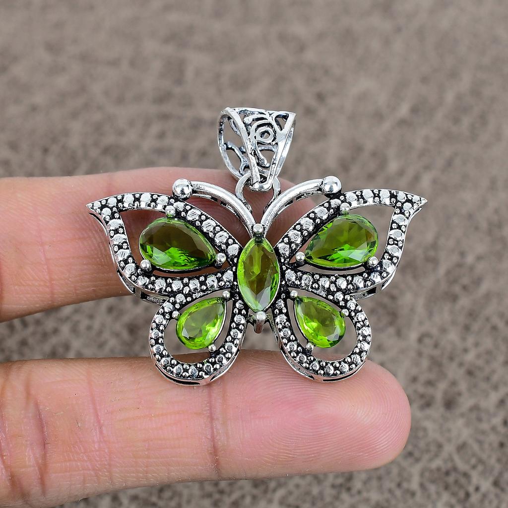 Peridot Gemstone Handmade 925 Sterling Silver Jewelry Pendant 1.65" KKG-82