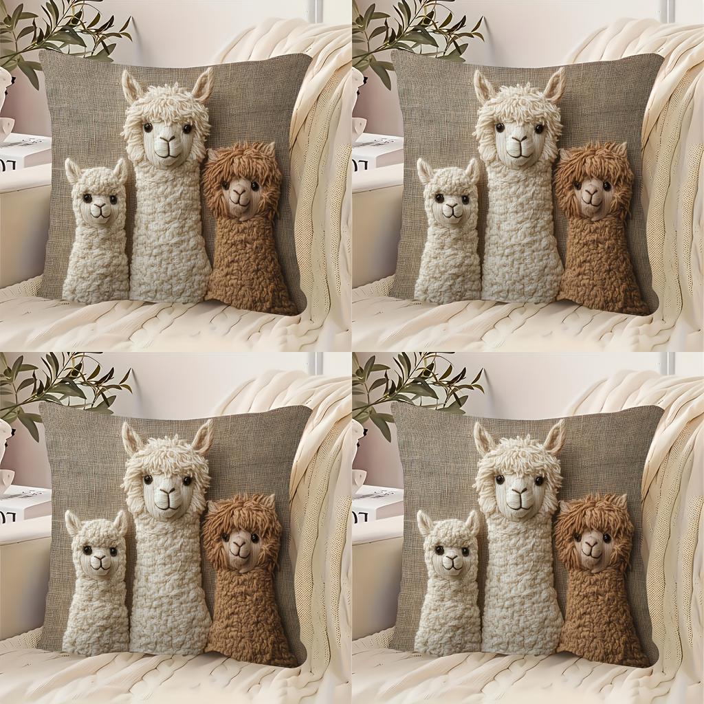 Alpaca Pillow Covers Machine Washable Polyester with Zipper Closure, Vintage Home Decor Suitable for Living Room