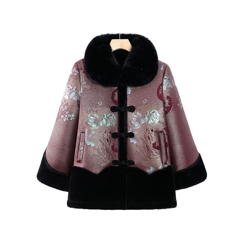 Omas Samt-Baumwolljacke für Damen - Wintermantel für ältere Damen