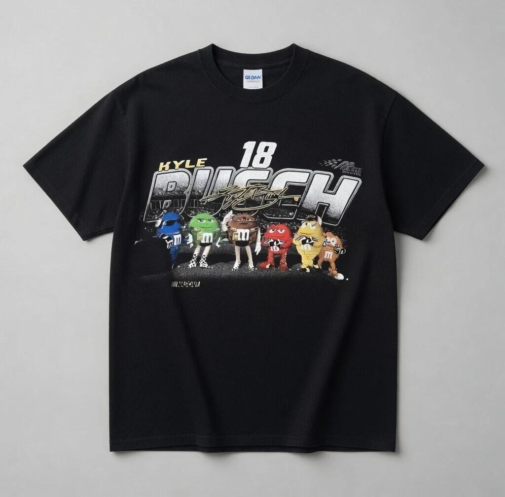 Retro Kyle Busch #18 M&Ms Nascar Racing Team Graphic T-Shirt Mens Tee NY L