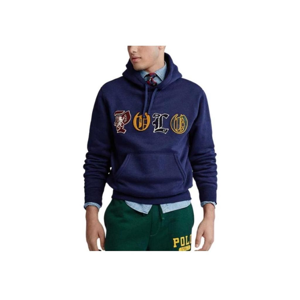 Polo Ralph Lauren FW23 Patch Hooded Fleece Long Sleeve Sweatshirt Men sweatshirt Navy-Blue 710763795-001