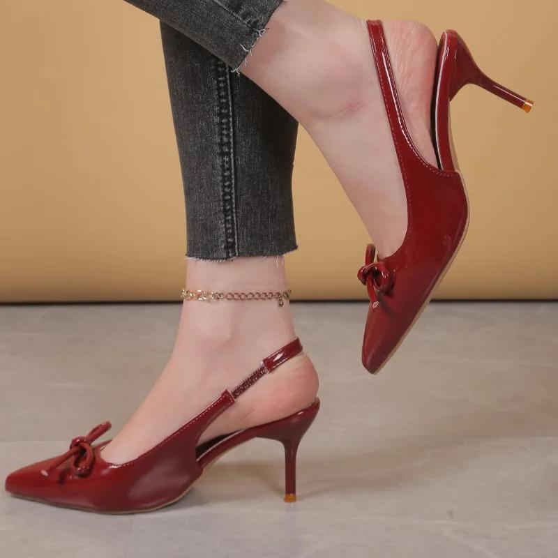 2025 Slip-on Women's High Heels New Butterfly-knot Office and Career Summer Best Seller Plus Size Closed Toe Sandals