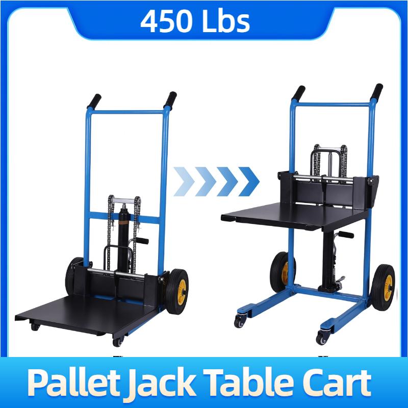 450 Lbs Portable Manual Handling Stacker 2 Universal Wheels Manual Forklift Material Stacker for Garage Warehouses and Factories