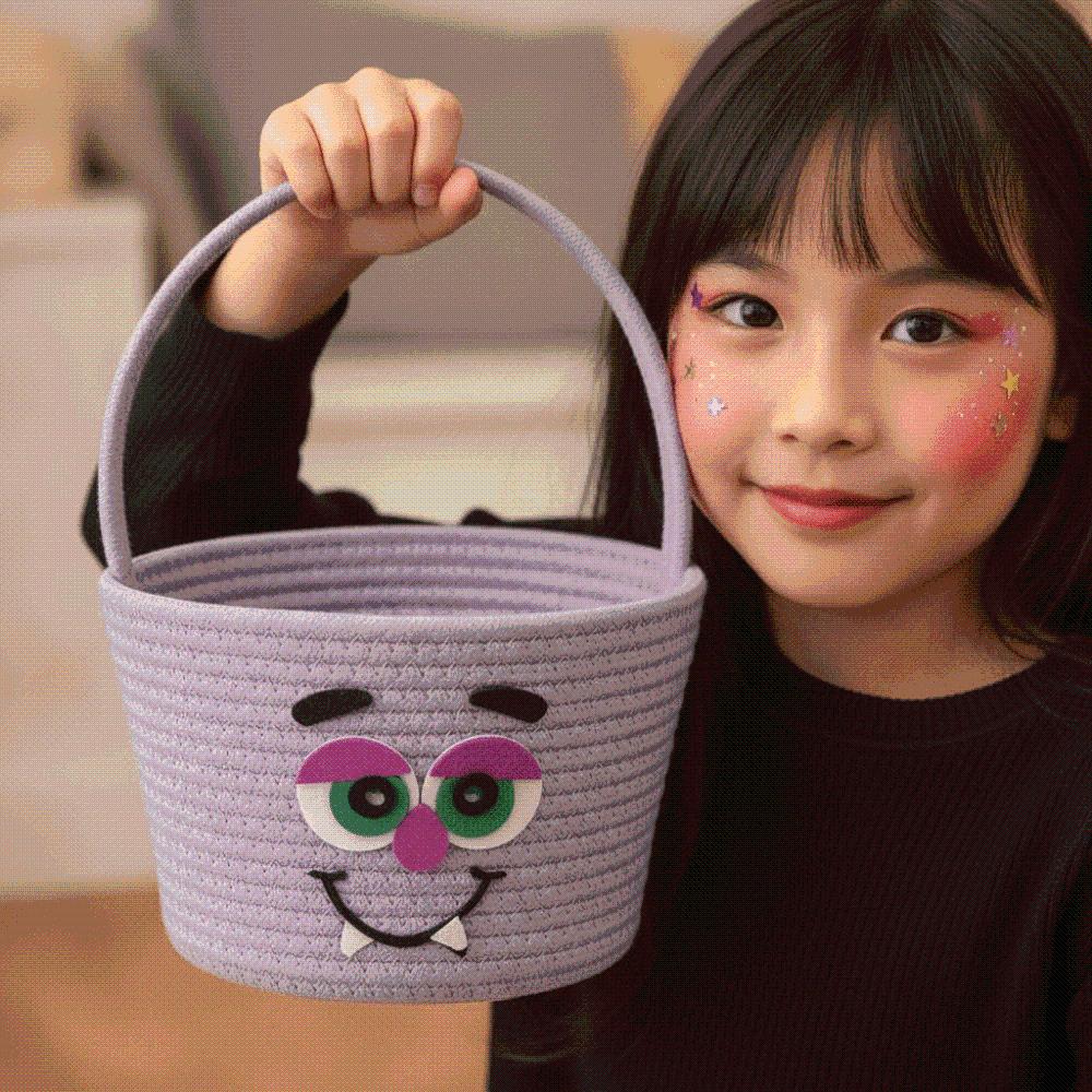 Orange Pumpkin Candy Bucket Cotton Trick Treat Tote Kids Gift Hamper Woven Storage Pouch  Teachers