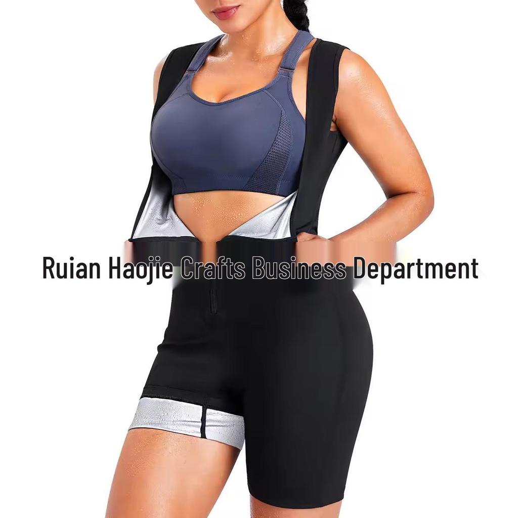 Women's Yoga Sweat-Inducing Jumpsuit for Butt Lifting & Abdominal Tightening - Short Sleeve, Long Pants Fitness Wear