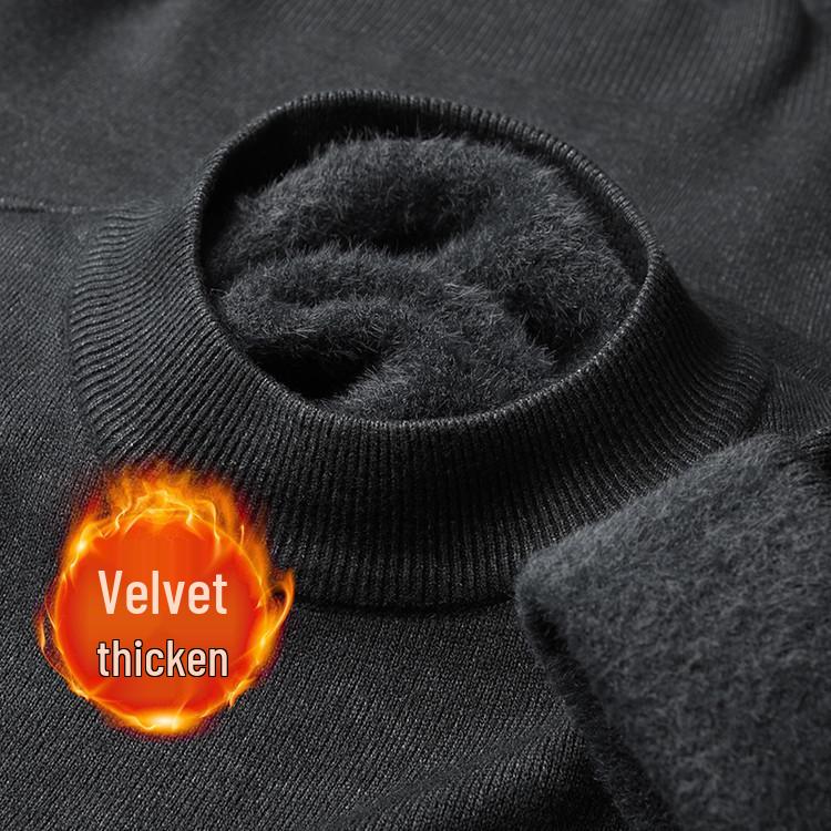 Men's Winter Velvet Pullover Sweater - Anti-Cold, Thick, Half-High Collar, Luxurious, Warm to -15°C