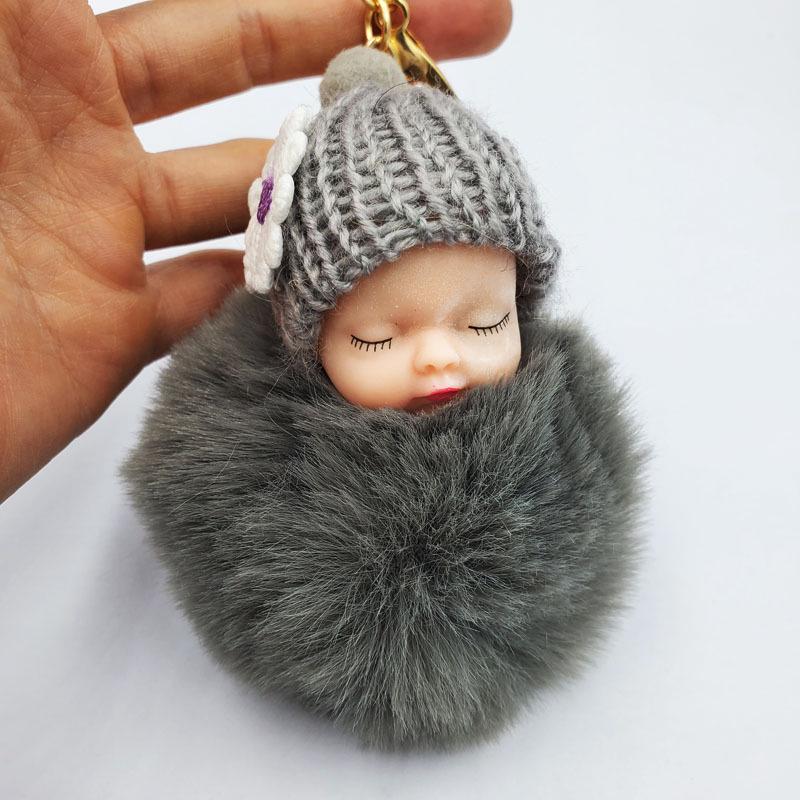 Imitation Rex Rabbit Fur Sleeping Doll Keychain - Cute Sleeping Baby Bag Pendant Gift