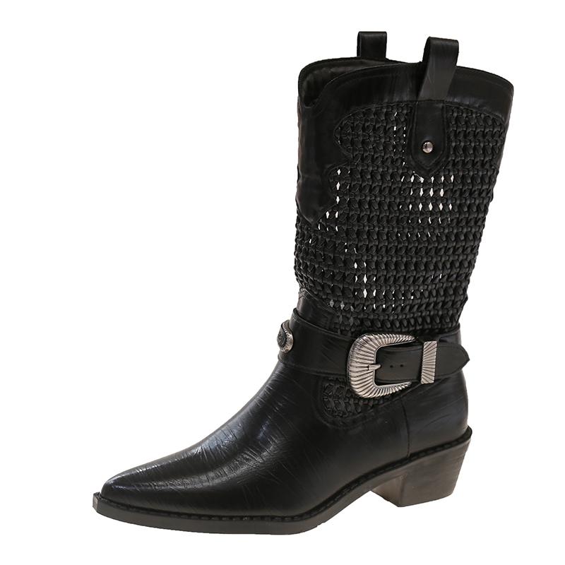 New Summer Women's Sandal Boots Braided Boot Barrel Pointed Medium Heel Mid-tube Boots Fashion Sleeve Outdoor Women's Shoes