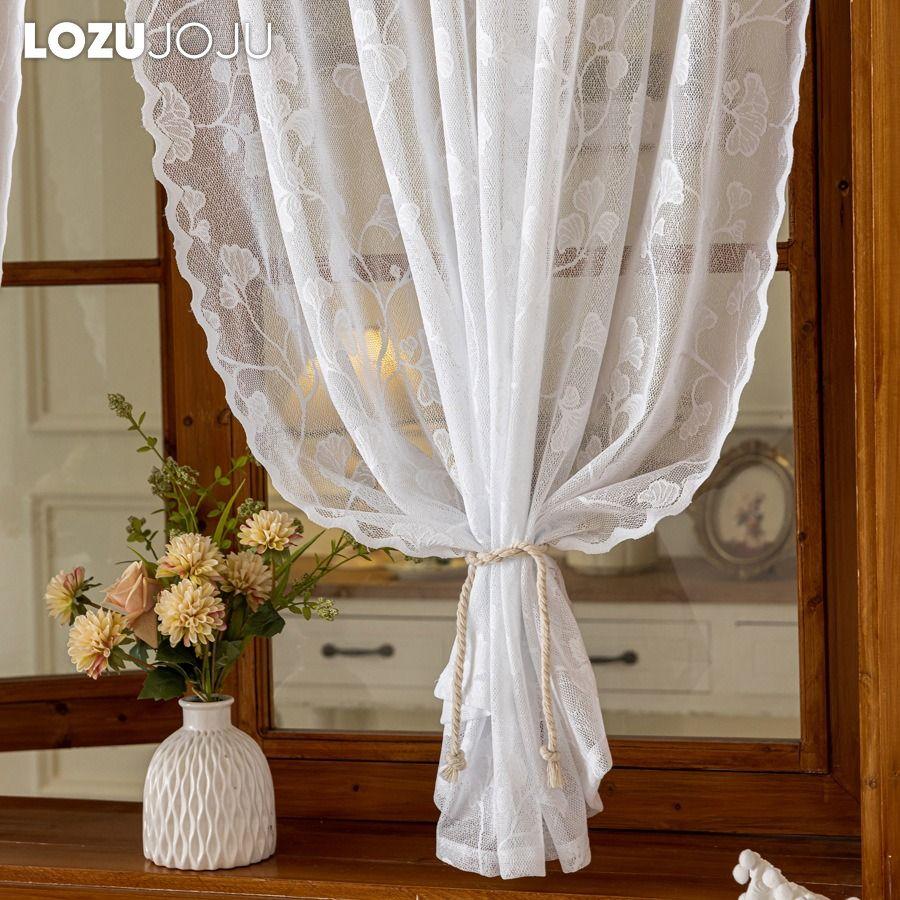 1PC LOZUJOJU French Rococo Style Sheer Curtain Pastoral Style Lace Half Curtain Door Curtain for Living Room Kitchen Cupboard Window Home Decor