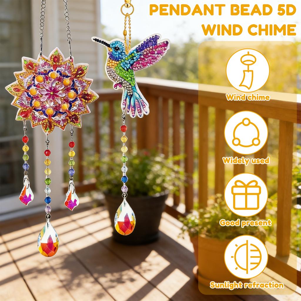 1 Set DIY Diamond Art Wind Chime Kit Crystal Diamond Painting Capture Wind Chime Set 5D Gem Art Wind Chimes for Home Decoration