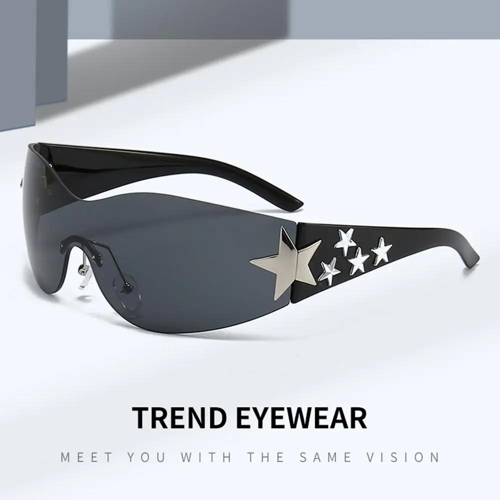 Cycling, Travel Women and Men Cool Fashion Shades UV400 Protection Sun Glasses Rimless Y2K Sunglasses Wrap Around Stars Decor
