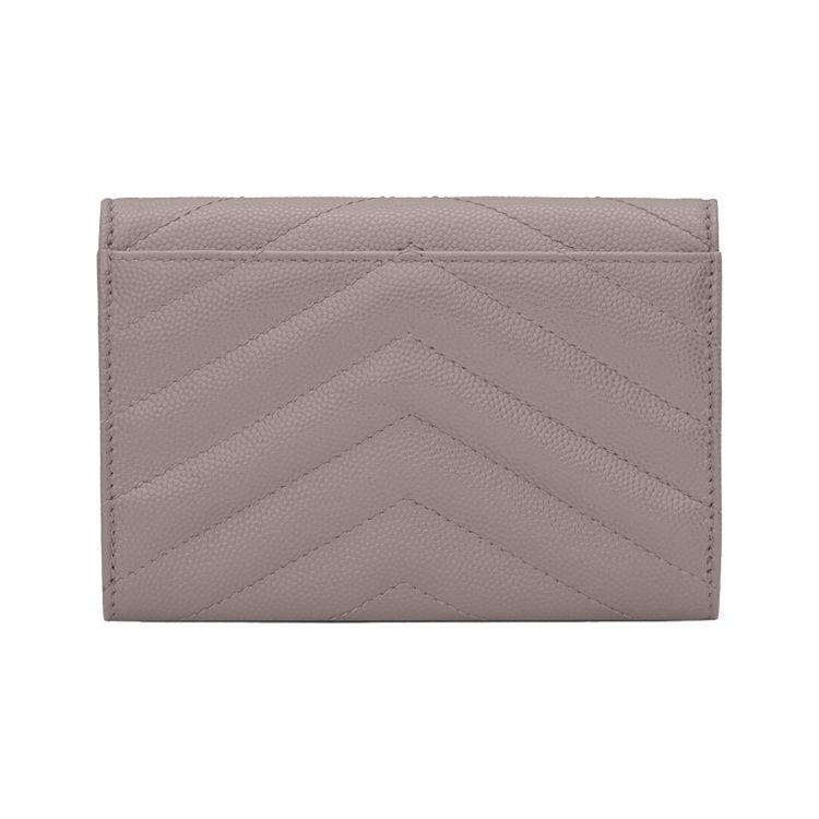 Saint Laurent Ysl Cassandre Metal Letter Logo Short Snap Closure Leather Envelope Wallet Women Wallet Gray 414404-BOW0J-1202