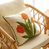 Pure Cotton Embroidery Tulip Spring Throw Pillow Covers Outdoor Patio Cushion Cover Pillow Cases Summer Garden Decorations Home