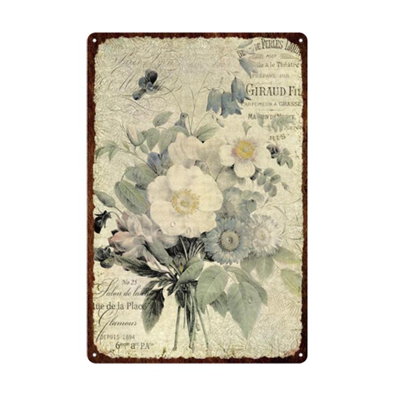 Pastoral Style Flower Plaque Metal Tin Sign Lavender Rose Retro Plates Poster for Living Room Home Garden Wall Decor 20x30cm