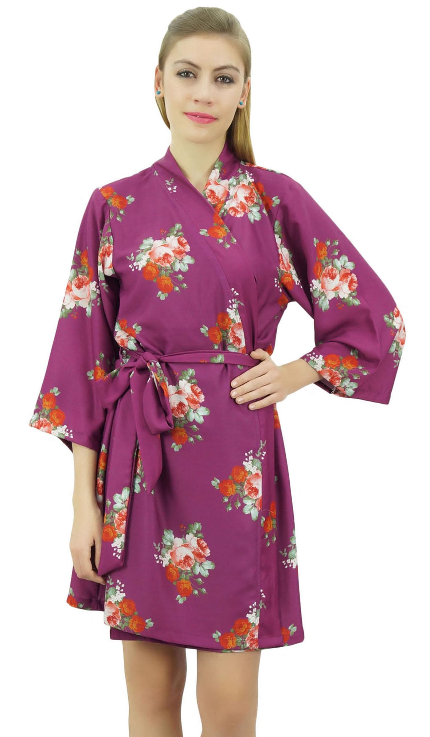 

Bimba Жіночий халат для подружок нареченої жоржет з квітковим принтом, чорна обмотка-10 30 фіолетовий