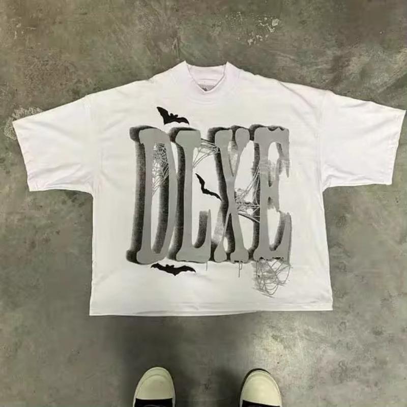 Harajuku Style Fashion Black and White Short Sleeve Men and Women Cartoon Letter Print T-shirt Couple Street Wear Loose Y2K Top