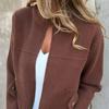 Women Jacket Stand Collar Long Sleeve Woolen Coat with Pockets Solid Color Warm Lightweight Coat Daily Wear