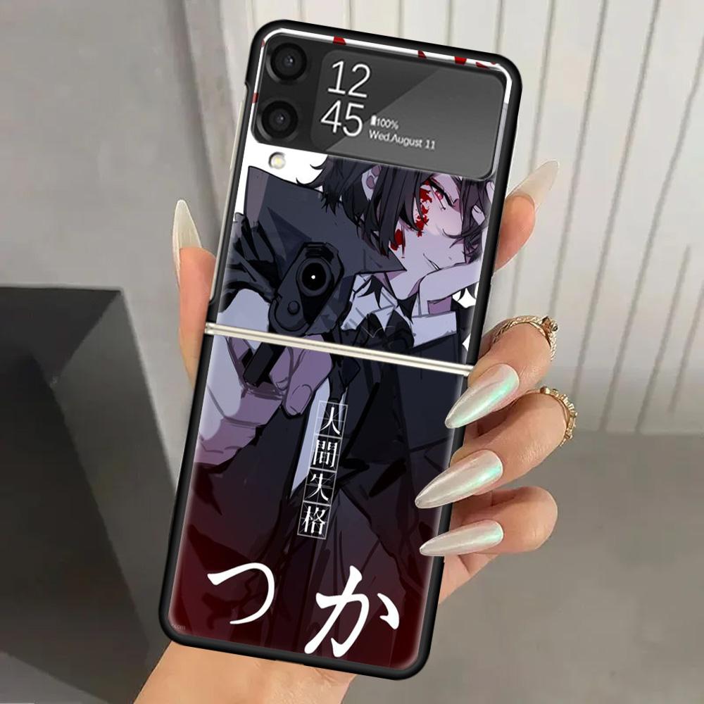 Bungo Stray Dogs Dazai Hard PC Phone Case For Samsung Galaxy Z Flip 6 5 4 3 Black Cover ZFlip6 Flip5 Flip4 5G Foldable Print Cas