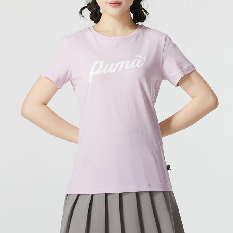 Puma Letter Print Casual Loose Breathable Short Sleeve T-Shirt Women Tops Light-Pink 682127-60