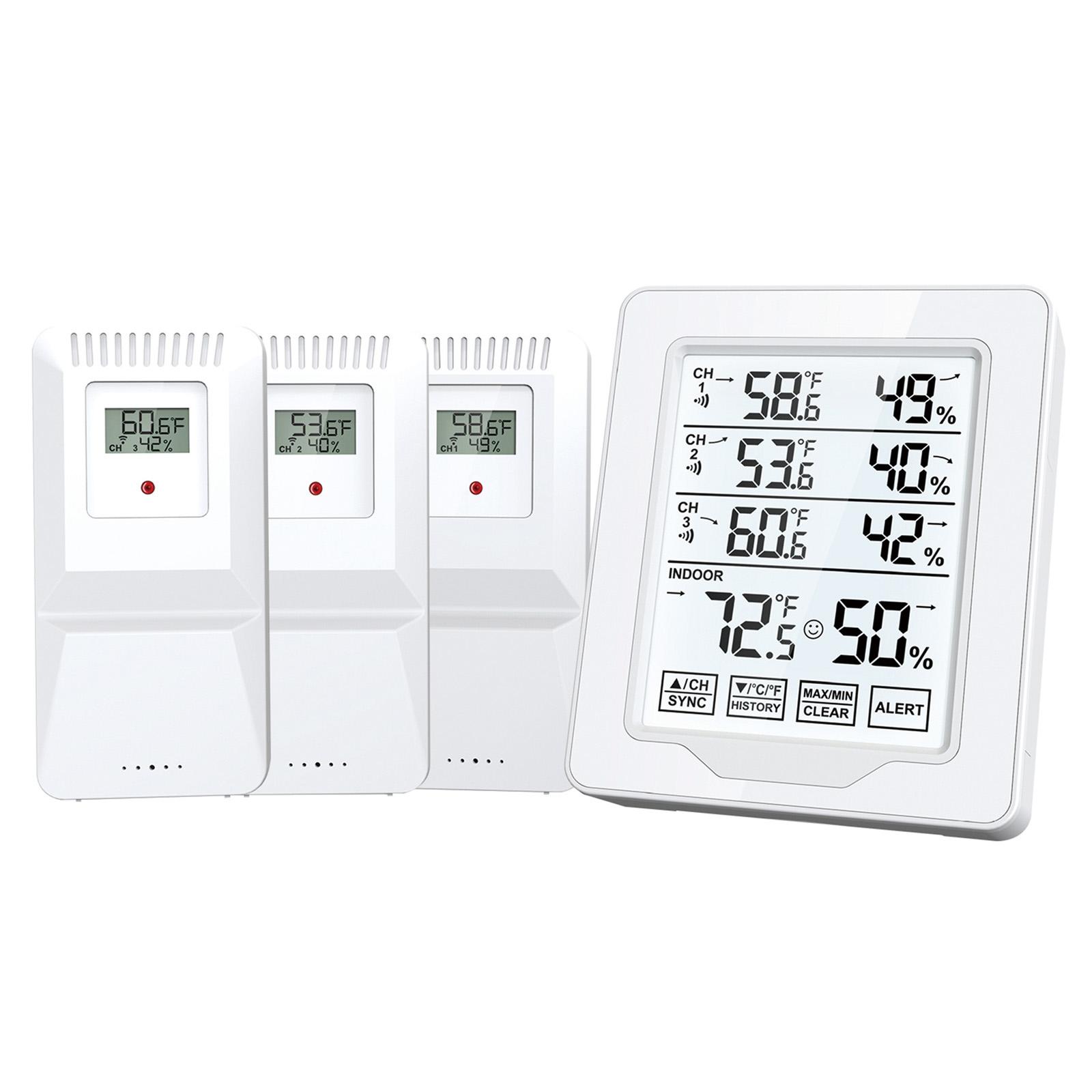 

Multiple Room Wireless Thermometers Hygrometer 3 Sensors Indoor Outdoor Temperature Humidity Monitoring Display Alarm 1