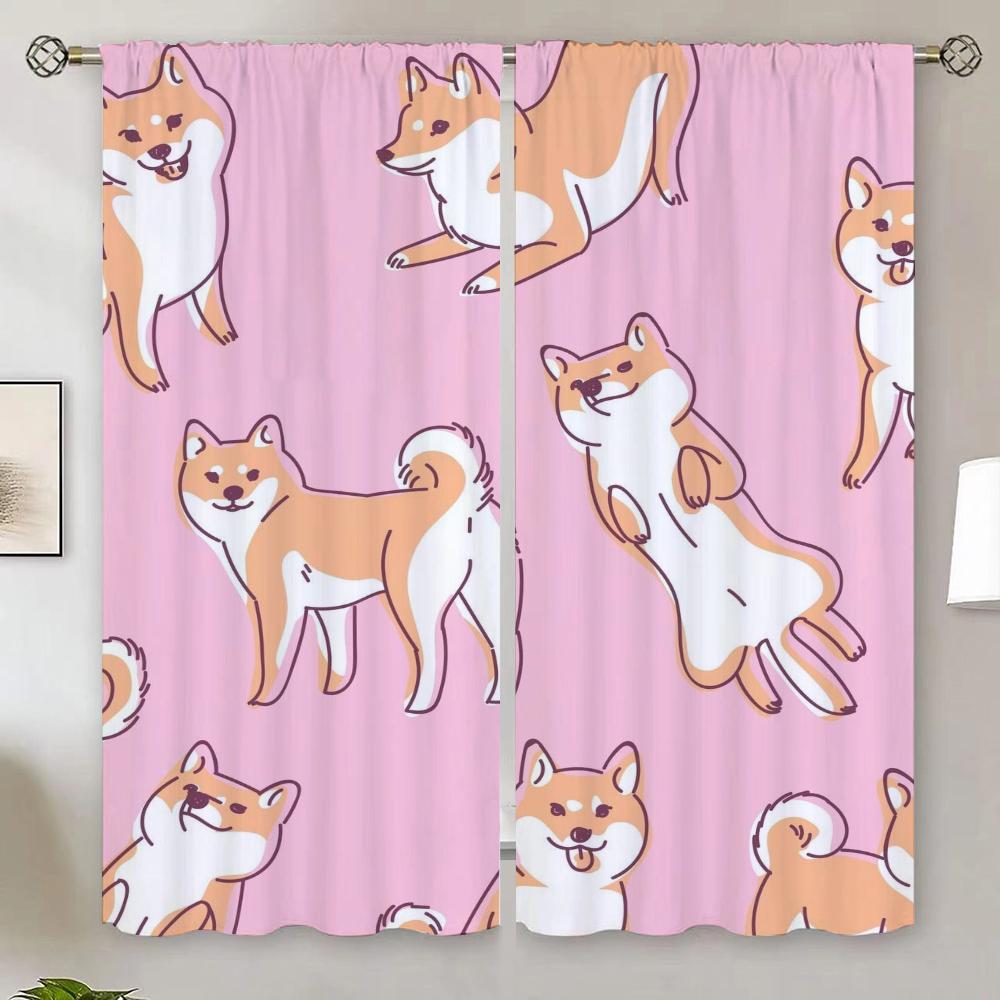 Shiba Inu Living Room Curtains for Living Room 2 Elegant Pieces Tulle In Kitchen Curtain Blackout Curtain 100% Partition Shades