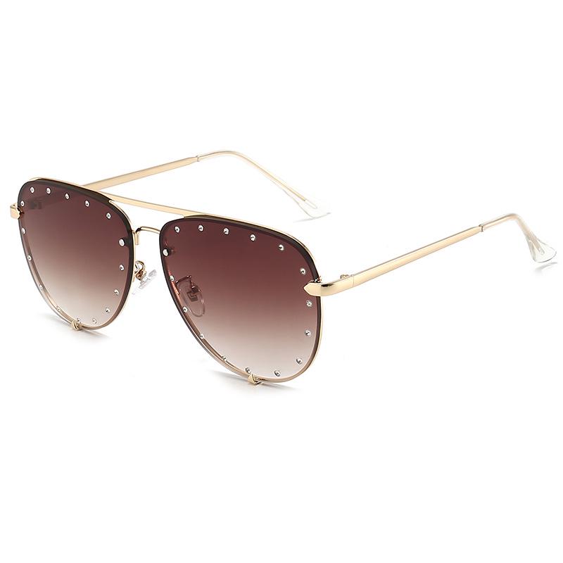 Stylish Rhinestone Aviator Sunglasses with Double Bridge