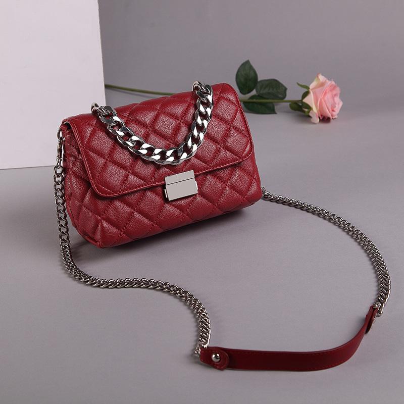 Neue Damen-Tasche trendig lässig Rauten-Ketten-Tasche Schafsmuster einfache Schulter-Crossbody-Kleintasche
