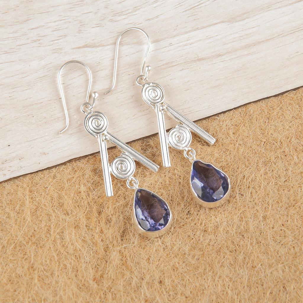 Iolite Gemstone Jewelry, 925 Solid Sterling Silver Earrings, Handmade Silver Jewelry Wonderful Silver Jewelry Gift For Women