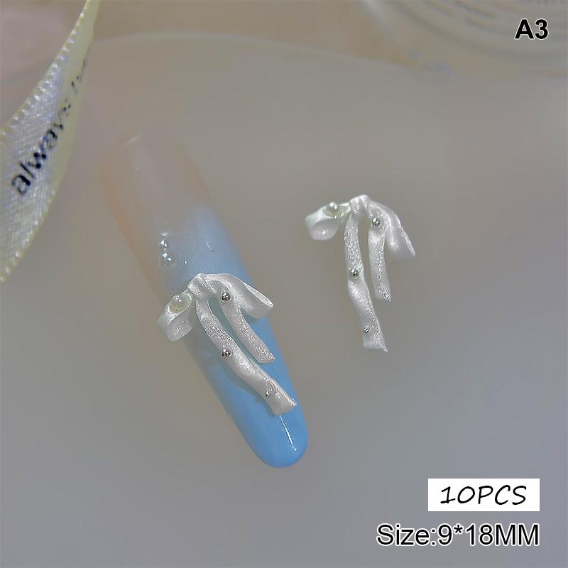 

10Pcs Bowknot Nail Art Decorations 3D Satin Pearl Nail Charms Colorful Ribbon Bow Rhinestone DIY Manicure Tools Parts
