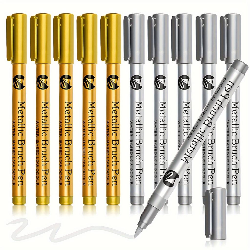 1pc Golden +1pc Silver Metal Waterproof Permanent Paint Marker Pens, Craftwork Art Painting Supplies, For Decoration