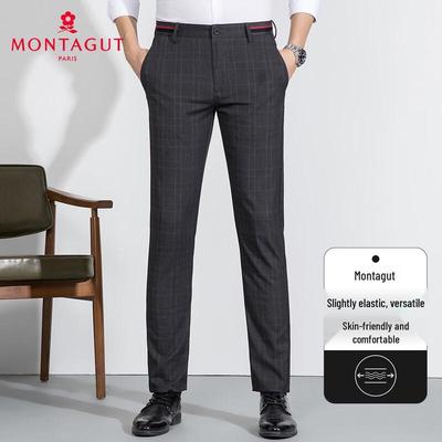 MONTAGUT Elegant Striped Casual Trousers with Splicing Detail