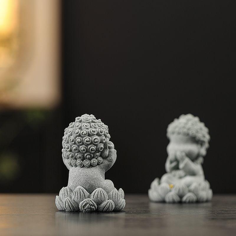 Four Not Small Buddha Incense Insert Tea Pets Household Zen Desktop Chinese Blue Sand Stone Ornament Living Room Indoor Seat