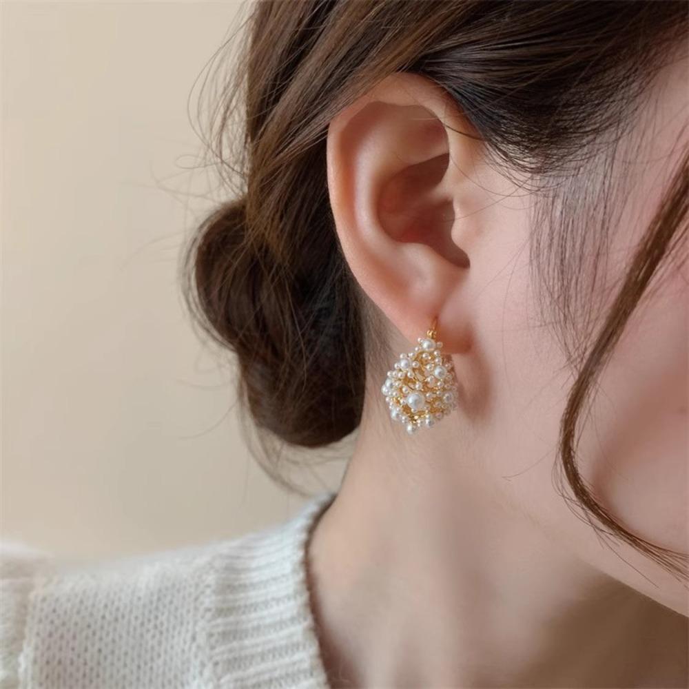 Personality Drop Earrings Water Drop Shape Ear Hook Korean Style Pearl Earrings  Female