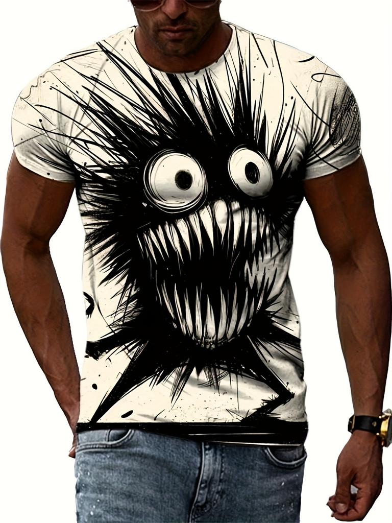 Men's 3D Print Monster Graphic Short Sleeve Crew Neck Tee Men's Clothing For Summer Oversized Loose Top