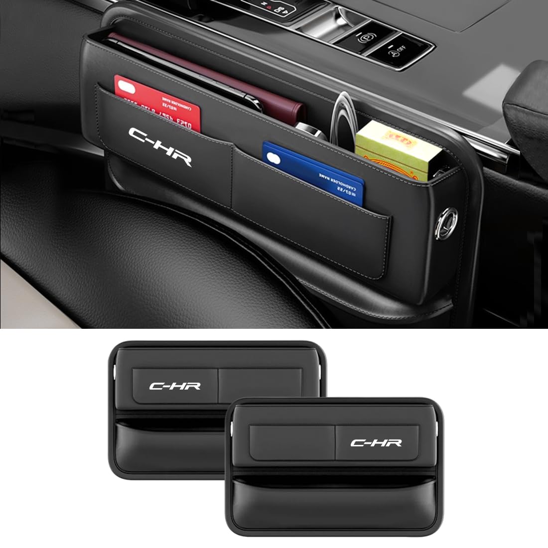 

Exclusive Seat Side Storage Box with Compatible with and Other Large Capacity Small Item Drop Car Convenient PU and Logo Fits Left and Right Set of 2 чёрный