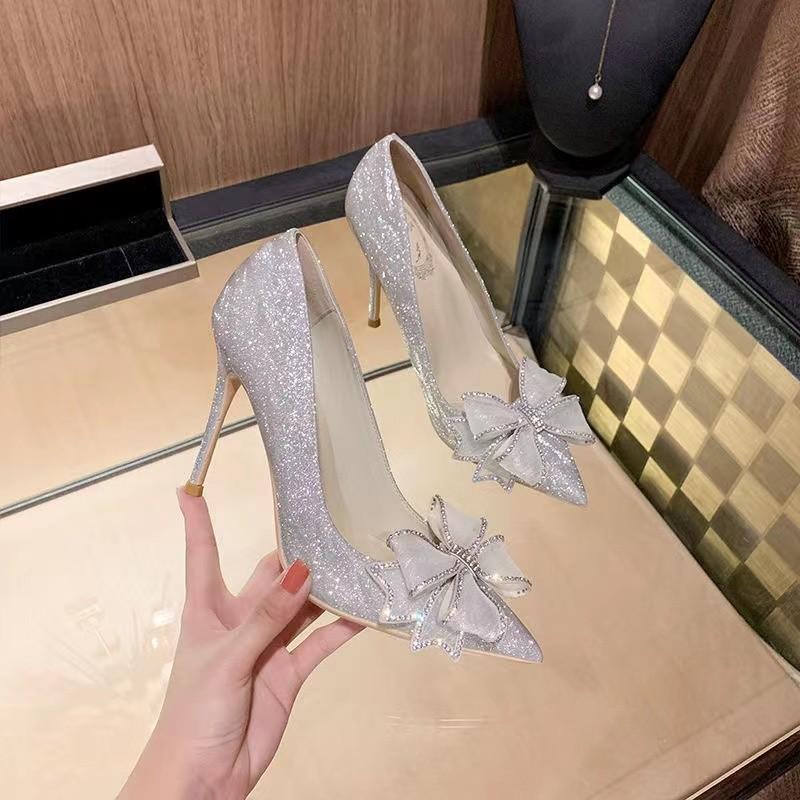 Newest Cinderella Shoes Rhinestone High Heels Women Pumps Pointed Toe Woman Crystal Party Wedding Shoes Zapatillas Mujer