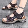 Men's Sandals Outdoor Beach Shoes Velcro Air Cushion Large Size Summer Cowhide Hand Sports and Leisure