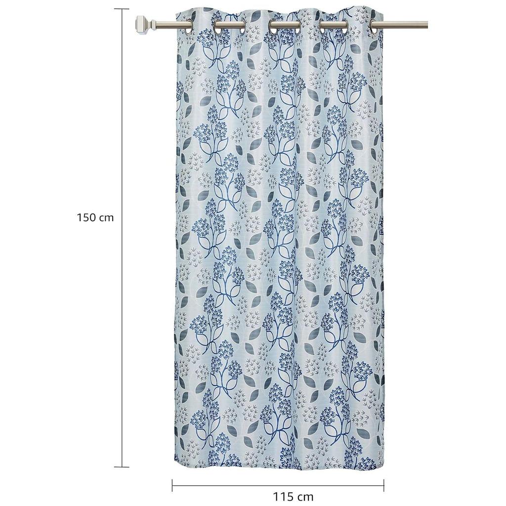 Pack of 2  Polyester Floral Print Window Curtain Regular Print 135 GSM , White & Blue