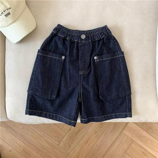 Children's Korean Style Cargo Denim Shorts - Cool, Fashionable, Loose Fit with Pockets