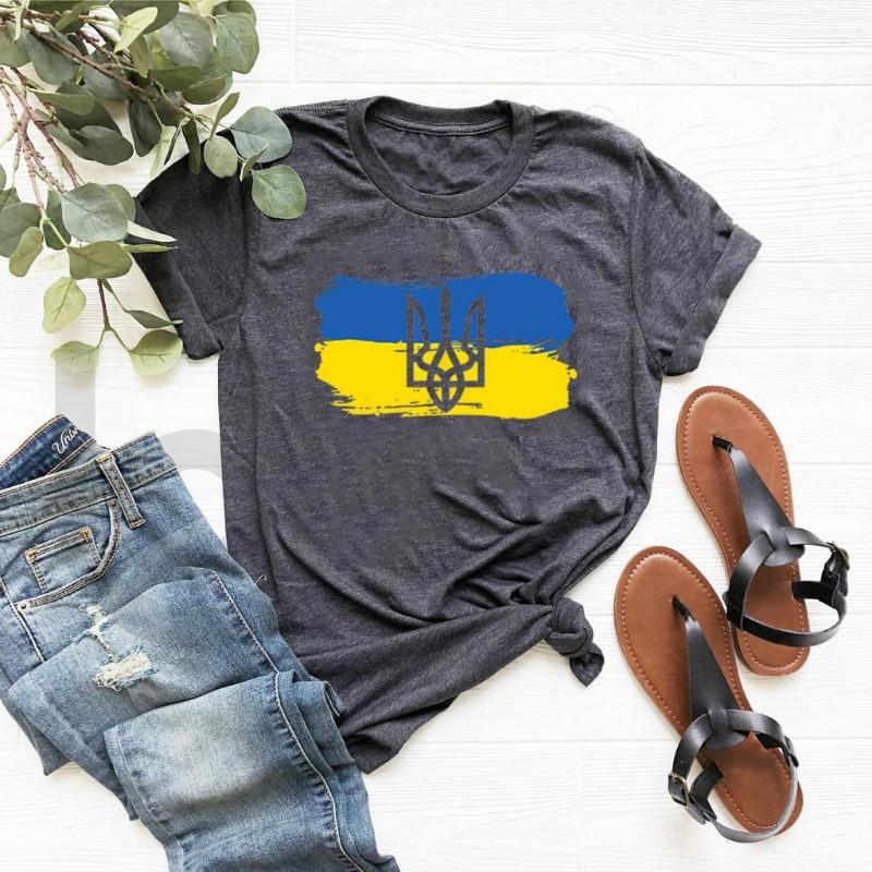 Ukrainian Flag Cotton T Shirt Women Print Trident Tee Woman Clothes Short Sleeve Streetwear Tops Tshirt