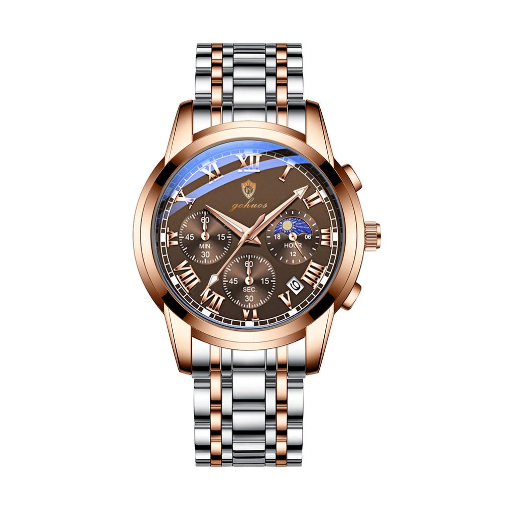 Gohuos 9801 Fashion Men Luxury Watches Business Stainless Leather Quartz Date Watch Gifts for Male Wristwatch Relogio Masculino