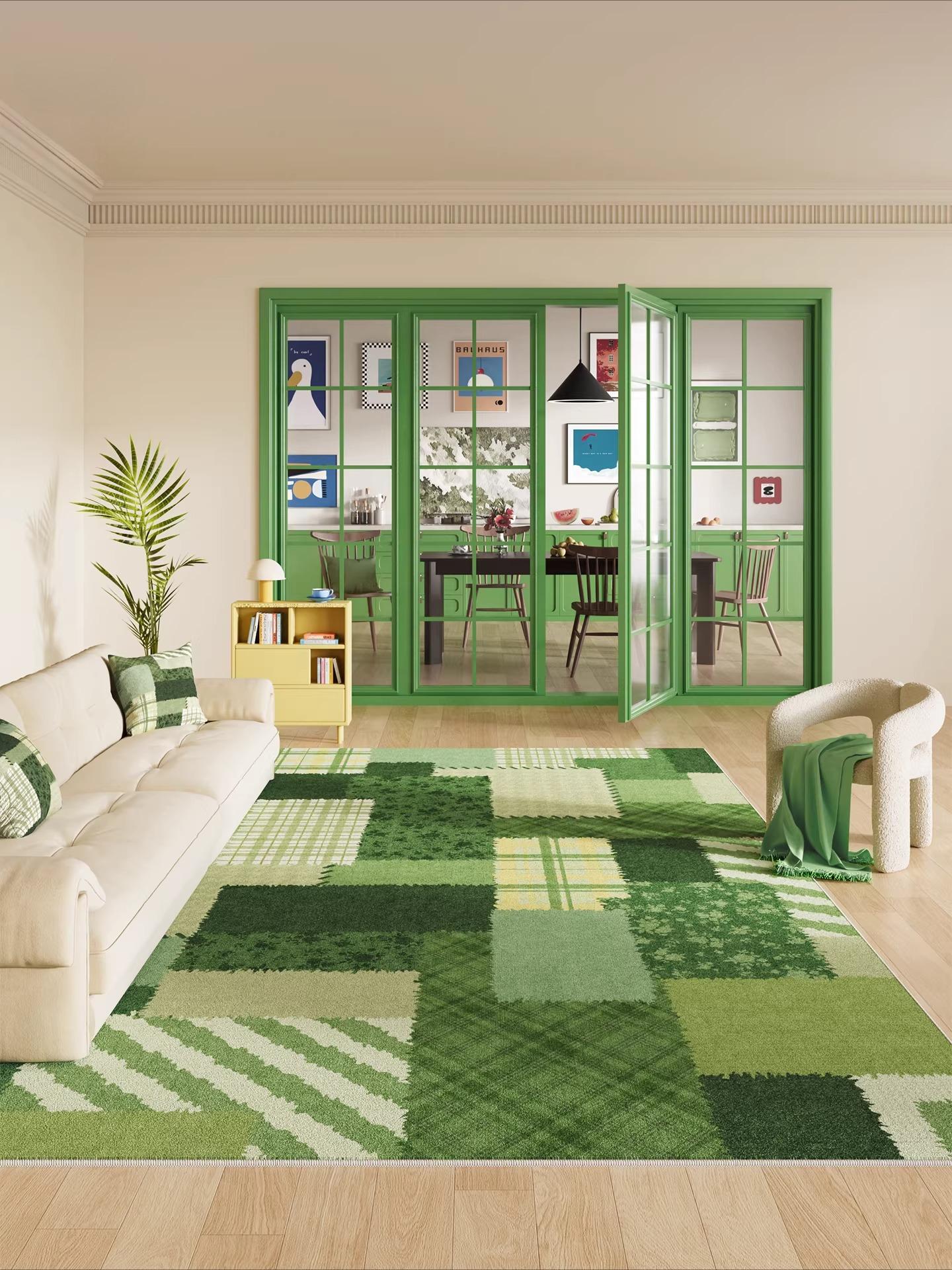 Meisjesachtige Stijl Tapijten voor Woonkamer Gestreept Raster Slaapkamer Decoratie Tapijt Pluizig Zacht Groen Geruit Kleed Huis Verdikken Pluche Vloermat 80x120cm