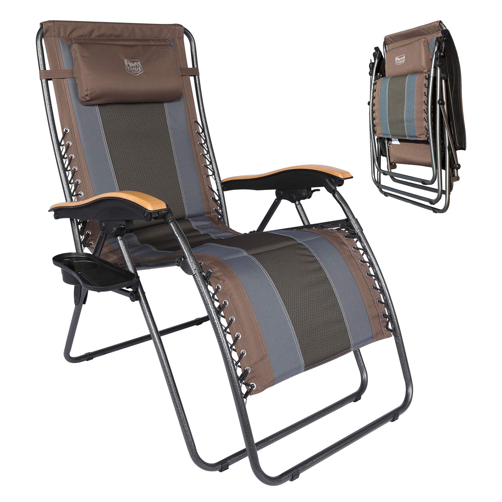 

Кресло-реклайнер TIMBER RIDGE складное, грузоподъемность 160 кг, широкая ширина, регулируемый угол наклона, кресло Infinity, подстаканник для кемпинга, в комплекте подушка, одноместное кресло Zero коричневый