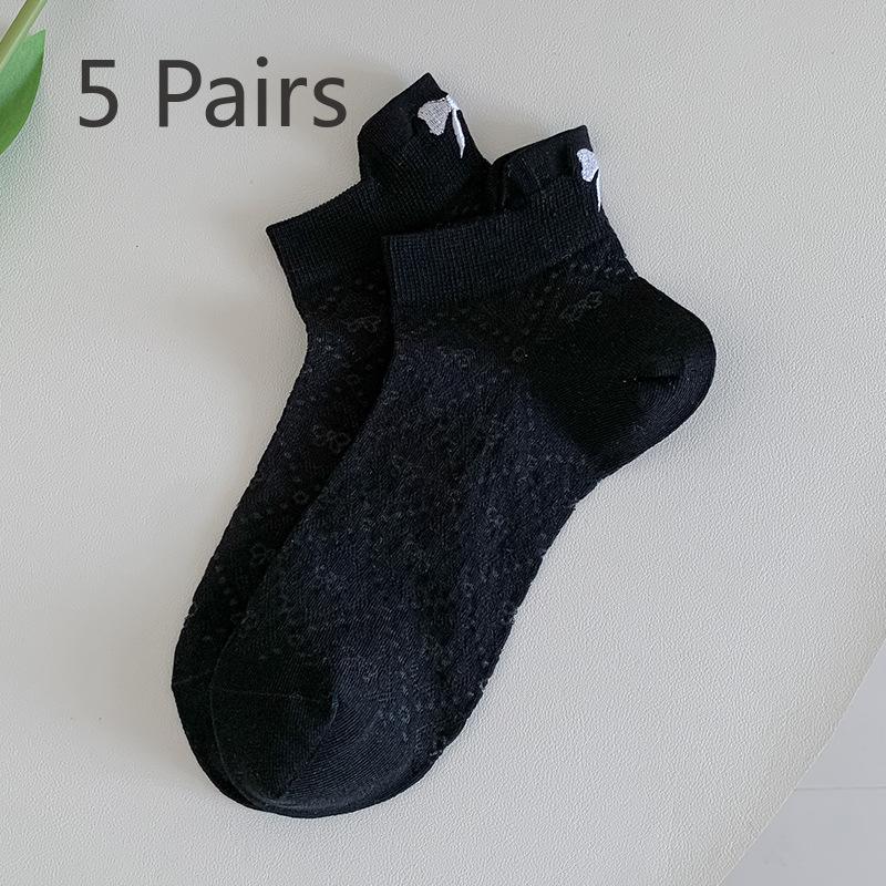 5 Pairs of Women's Summer Thin Bow Lovely Mesh Breathable Short Socks