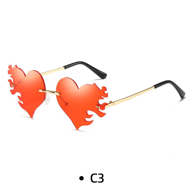 Fashion Rimless Sunglasses Flame Unique Big Love Heart Eyewear Luxury Brand Designer Vintage Sun Glasses Shades UV400 Eyewear