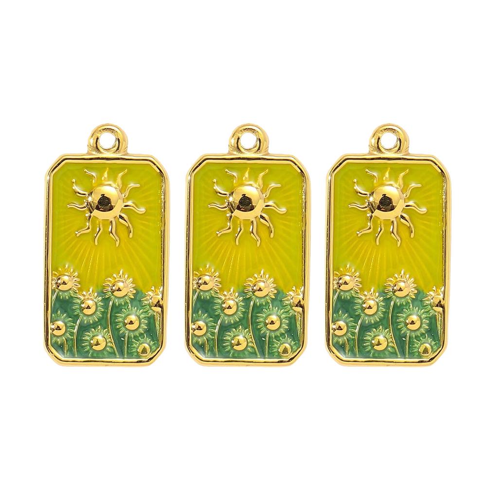 3pcs Elegant Gold Plated Steel Sunflower Necklace Pendant for Women with Enamel Tarot Card and Crescent Star Charm